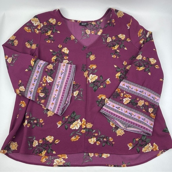 ANA A New Approach Blouse Womens 2X Pink Wine Floral Vneck - Picture 1 of 8
